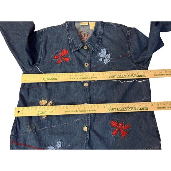 Vintage Early 2000s Bobbie Brooks Denim Blouse Womens L Floral Embroidered - Picture 10 of 16